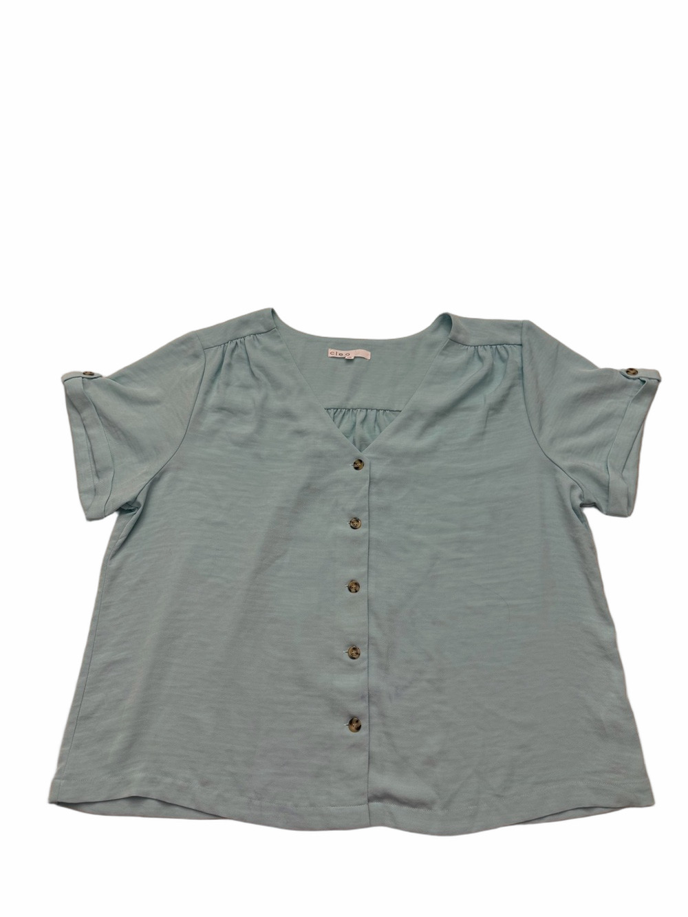 Cleo Plus Size XXL Woman Lady Light Blue Button-Front V-Neck Women's Top